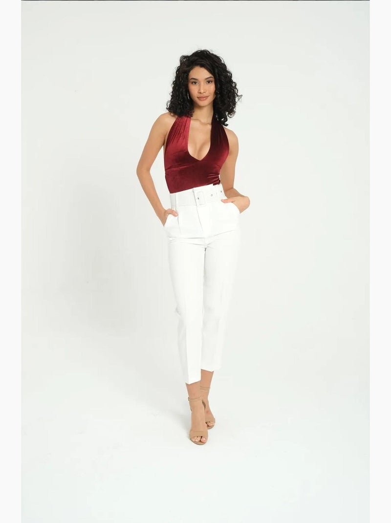 Body senza maniche con scollo a v e schiena scoperta in velluto hiccup Rosso - Kiabi