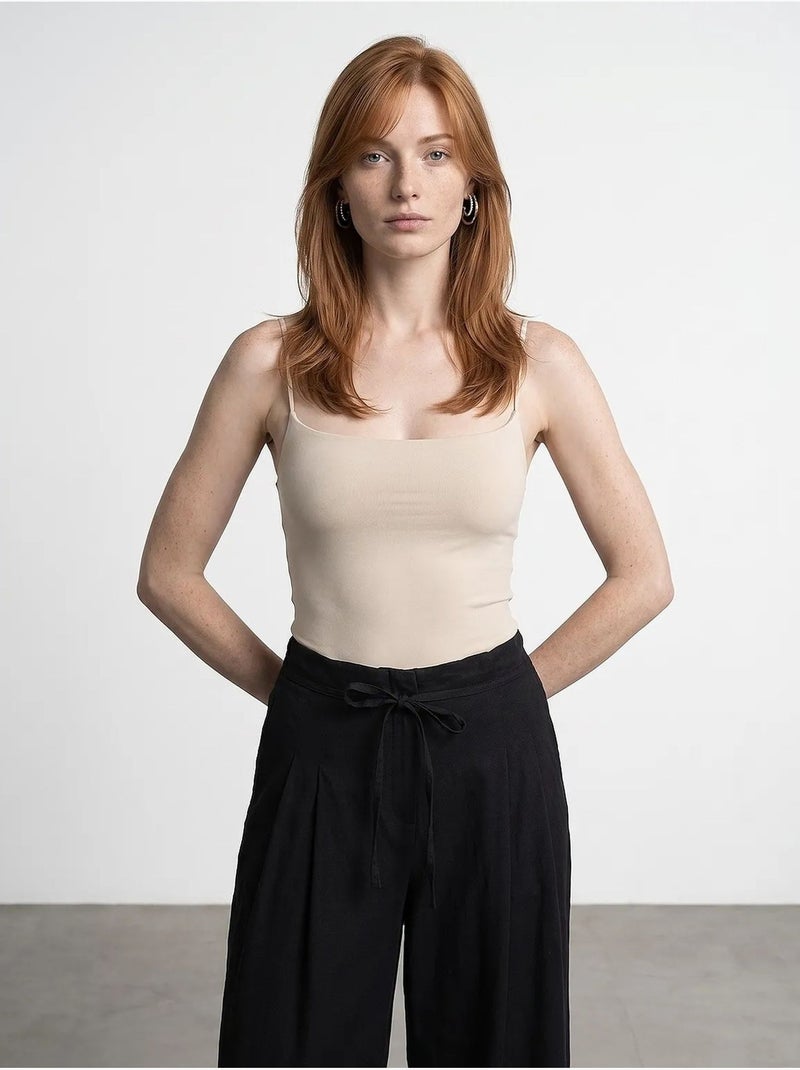 Body senza maniche in nylon con scollo quadrato dilvin Beige argilla - Kiabi