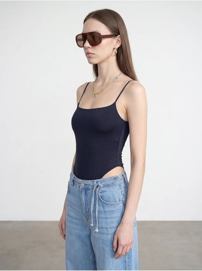Body senza maniche in nylon con scollo quadrato dilvin Blu notte - Kiabi