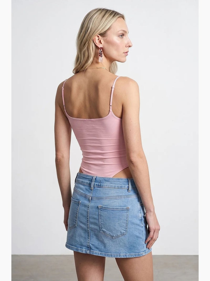 Body senza maniche in nylon con scollo quadrato dilvin Rosa confetto - Kiabi