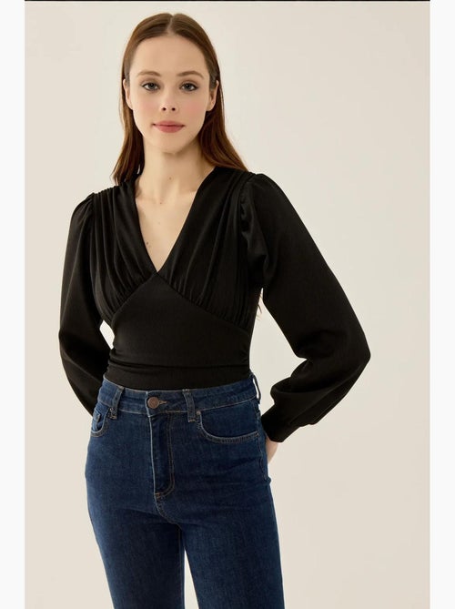 Body slim fit con scollo a v e maniche a palloncino hiccup - Kiabi Body slim fit con scollo a v e maniche a palloncino hiccup - Kiabi