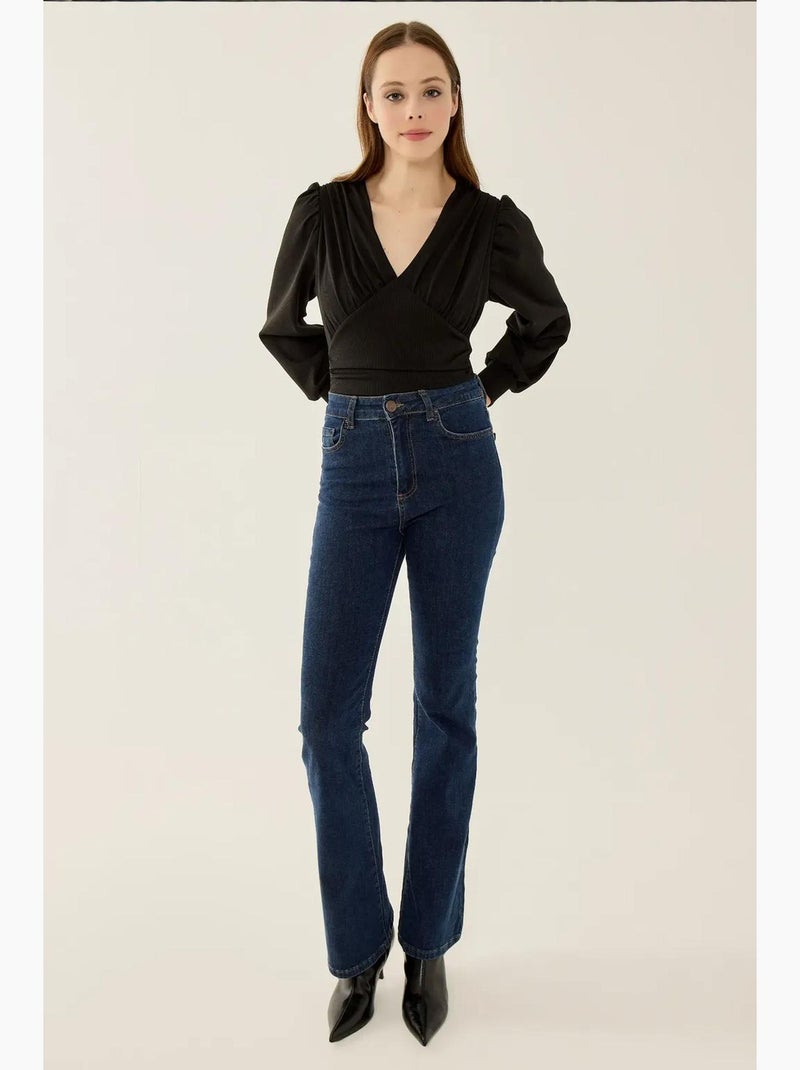 Body slim fit con scollo a v e maniche a palloncino hiccup Nero - Kiabi