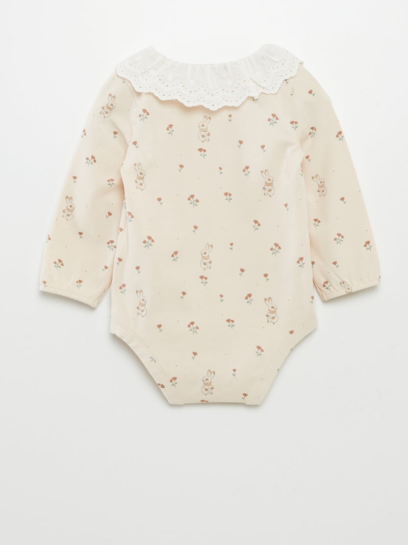 Body stampato collo con stampa - body con colletto ricamato BEIGE - Kiabi
