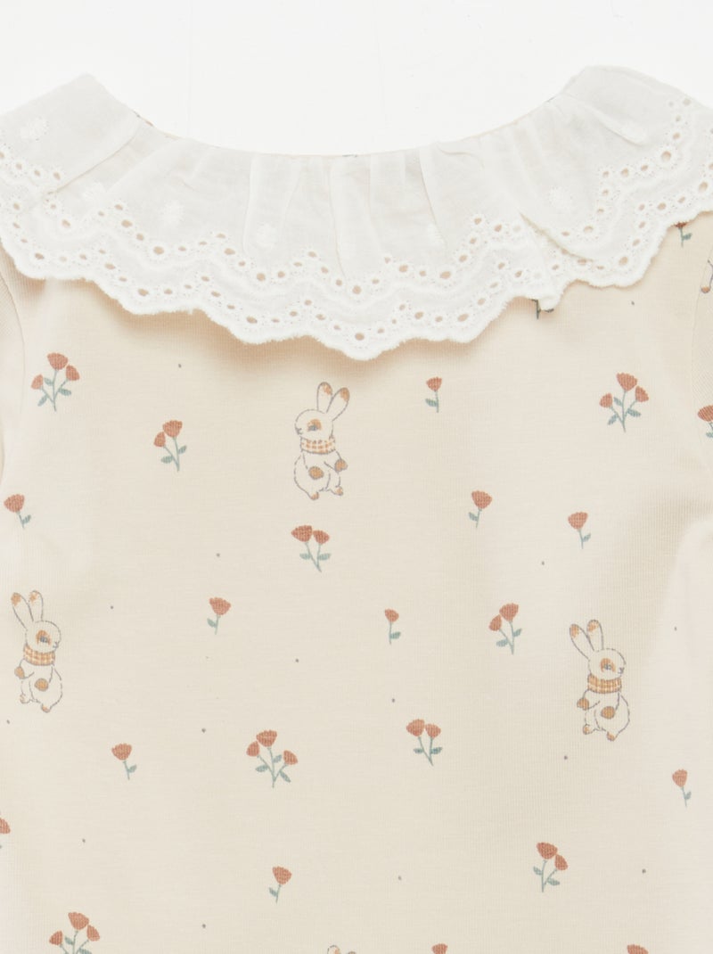 Body stampato collo con stampa - body con colletto ricamato BEIGE - Kiabi