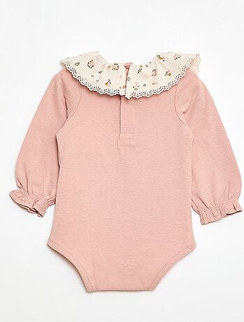 Body tinta unita con colletto Claudine stampato