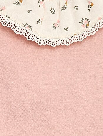 Body tinta unita con colletto Claudine stampato