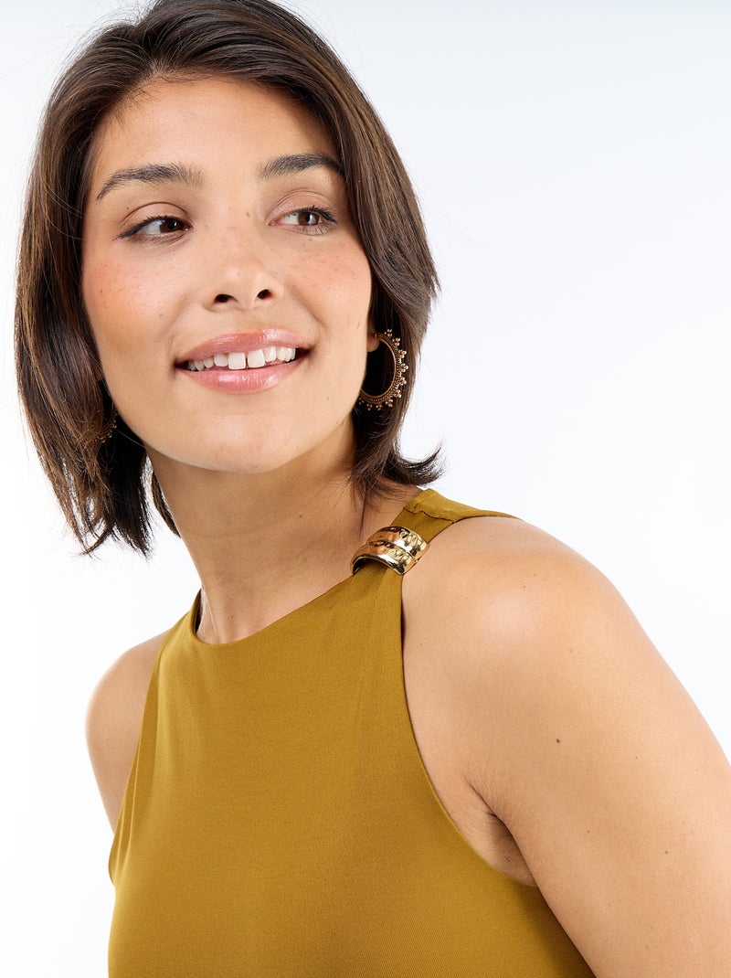 Body tinta unita con gioielli fantasia sulle spalline Verde oliva - Kiabi