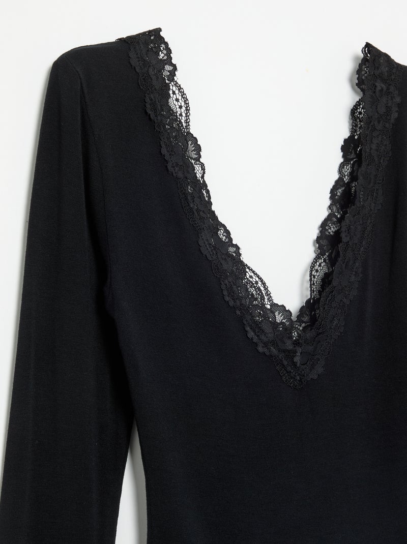 Body tinta unita con pizzo Nero - Kiabi