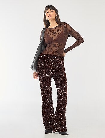 Body trasparente con fiori in velluto