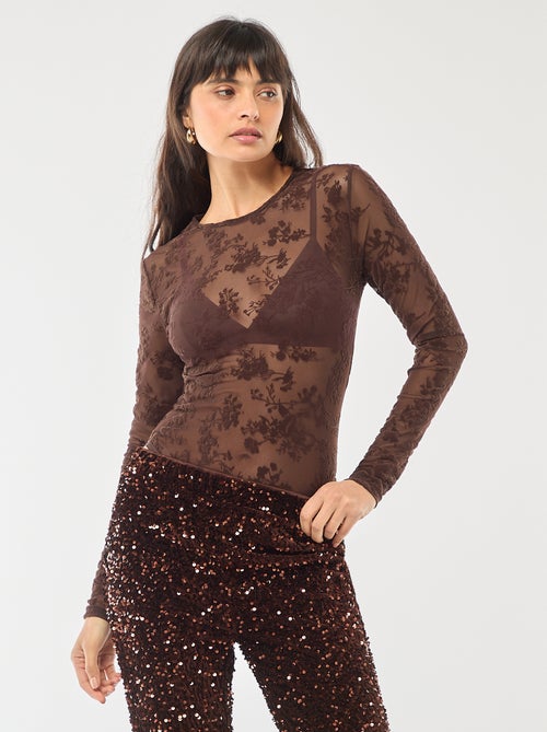 Body trasparente con fiori in velluto - Kiabi