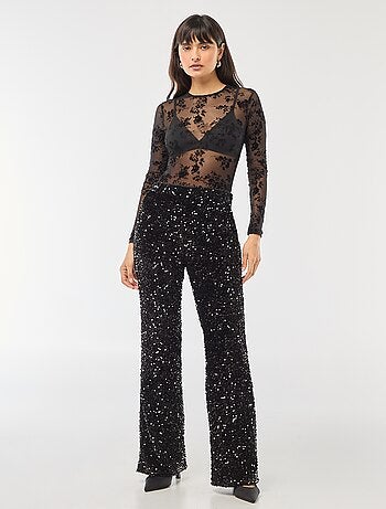 Body trasparente con fiori in velluto