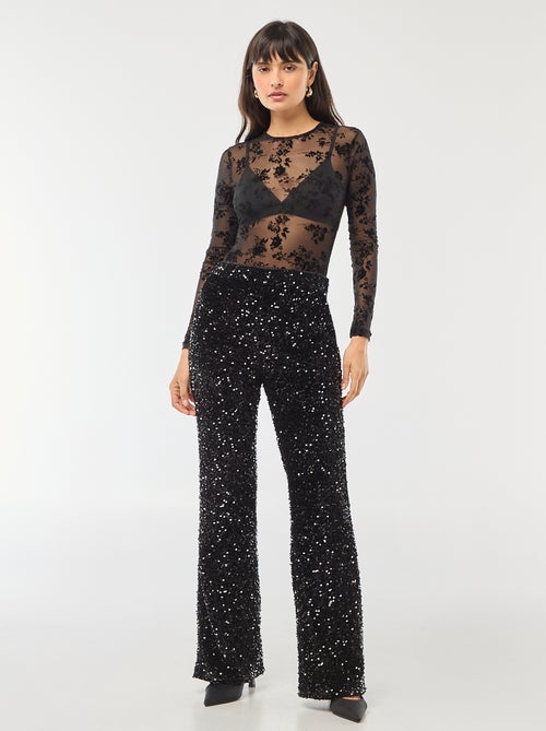 Body trasparente con fiori in velluto - Kiabi