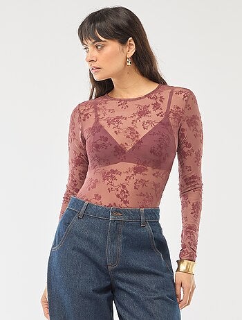 Body trasparente con fiori in velluto