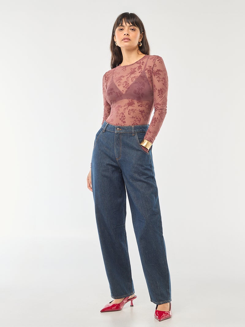 Body trasparente con fiori in velluto Rosa - Kiabi