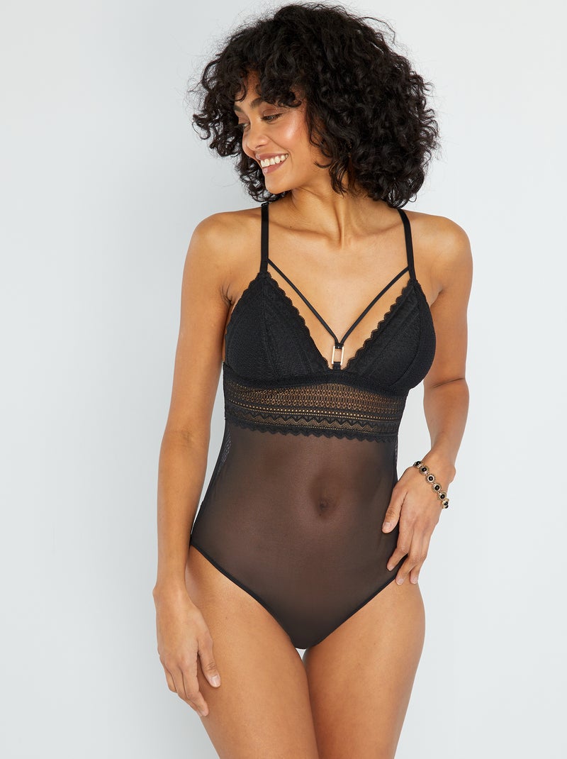 Body tulle e pizzo - Nero - Kiabi
