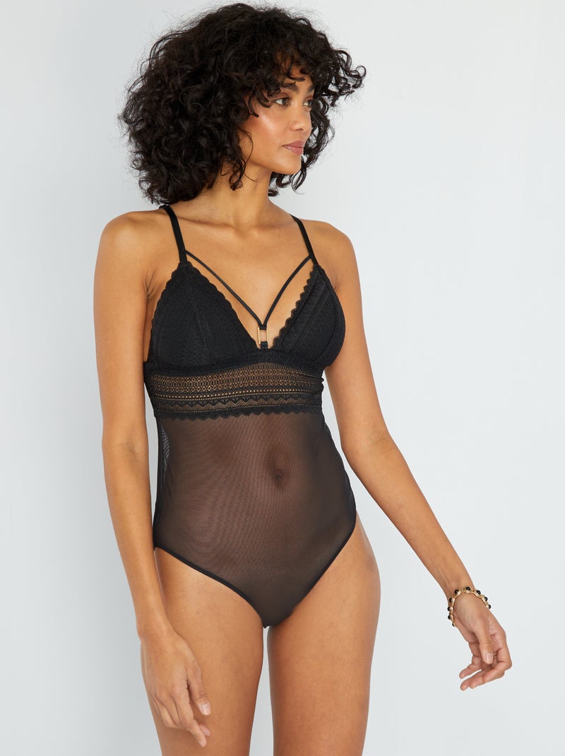 Body tulle e pizzo - Nero - Kiabi
