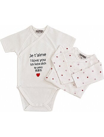 Body x2 a maniche corte per neonati Les Chatounets "LOVE