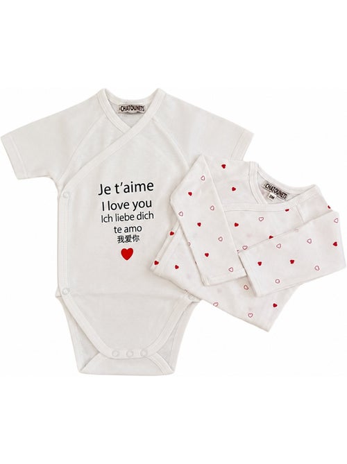 Body x2 a maniche corte per neonati Les Chatounets "LOVE" - Kiabi Body x2 a maniche corte per neonati Les Chatounets "LOVE" - Kiabi