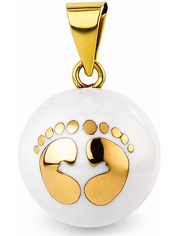 Bola di gravidanza, collana bianca con piedi dorati | Bola