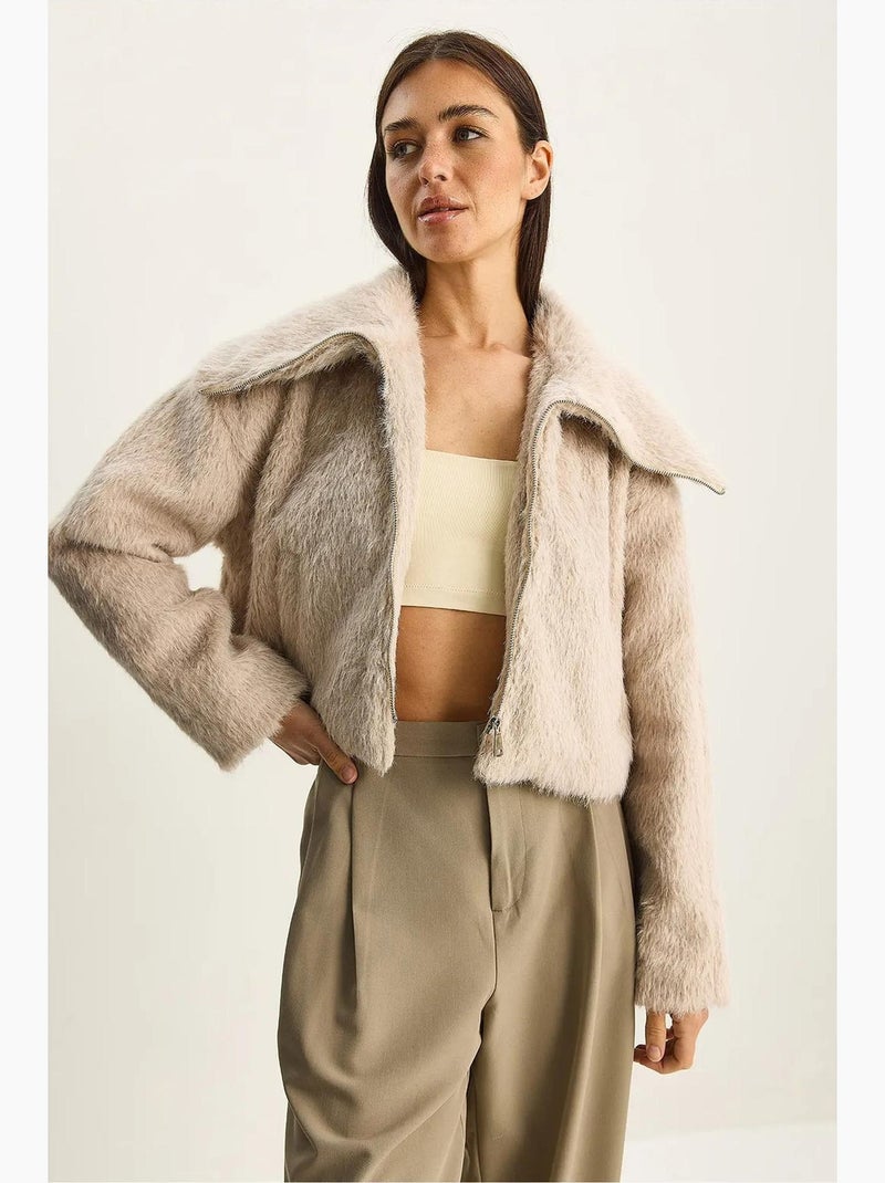 Bomber in peluche testurizzato con chiusura a zip lucci Beige argilla - Kiabi