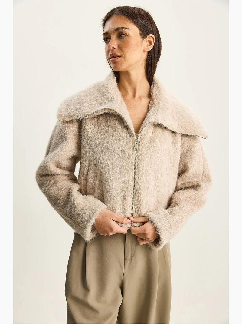 Bomber in peluche testurizzato con chiusura a zip lucci Beige argilla - Kiabi