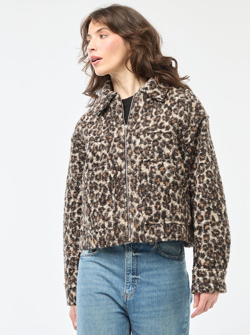 Bomber leopardato con zip Grigio - Kiabi