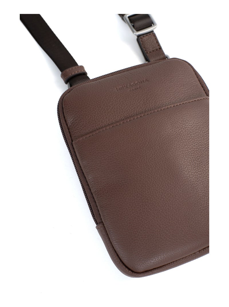 Borsa - pelle confort hexagona Marrone cioccolato - Kiabi
