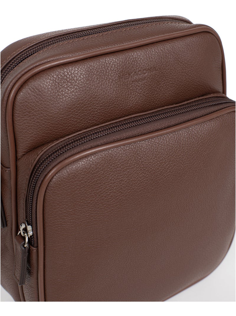 Borsa - pelle confort hexagona Marrone cioccolato - Kiabi