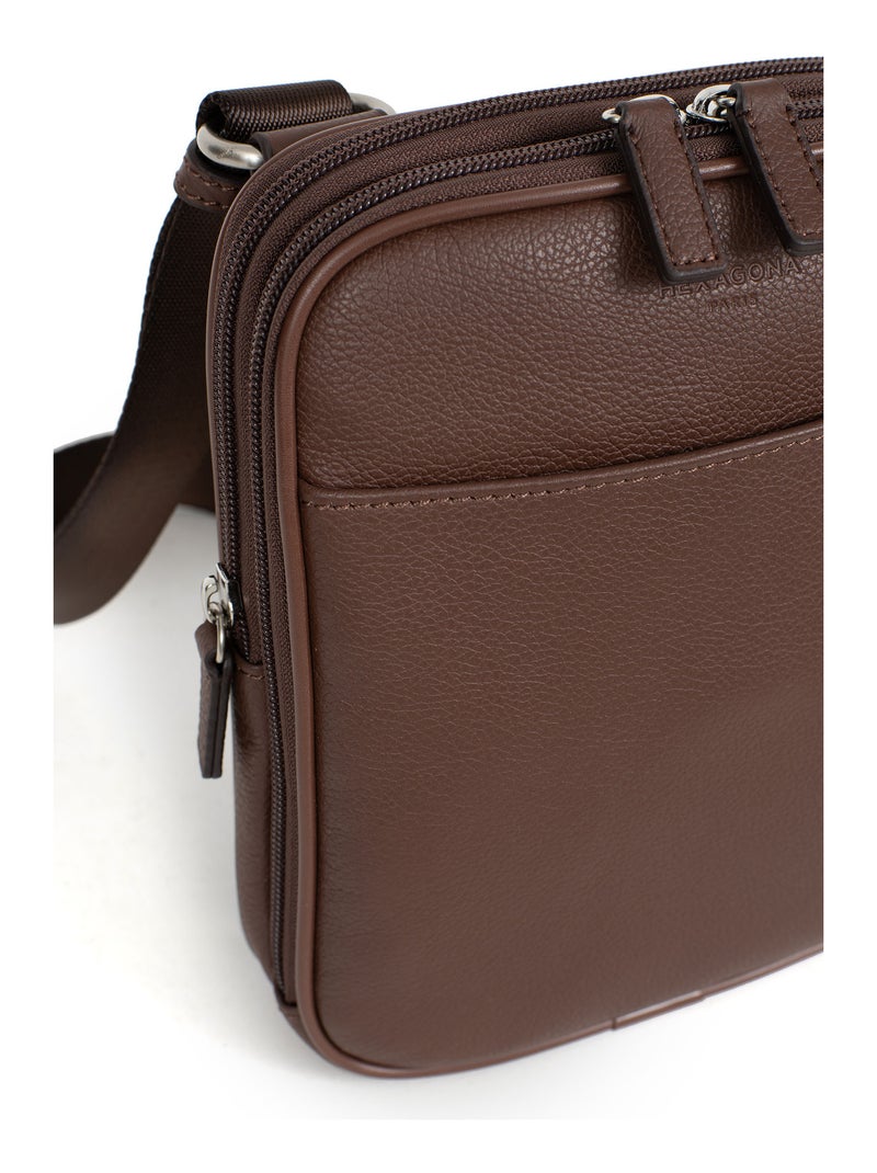 Borsa - pelle confort hexagona Marrone cioccolato - Kiabi