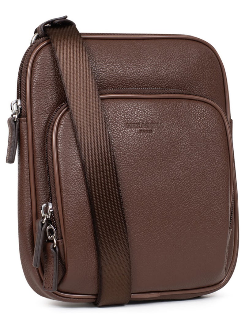 Borsa - pelle confort hexagona Marrone cioccolato - Kiabi