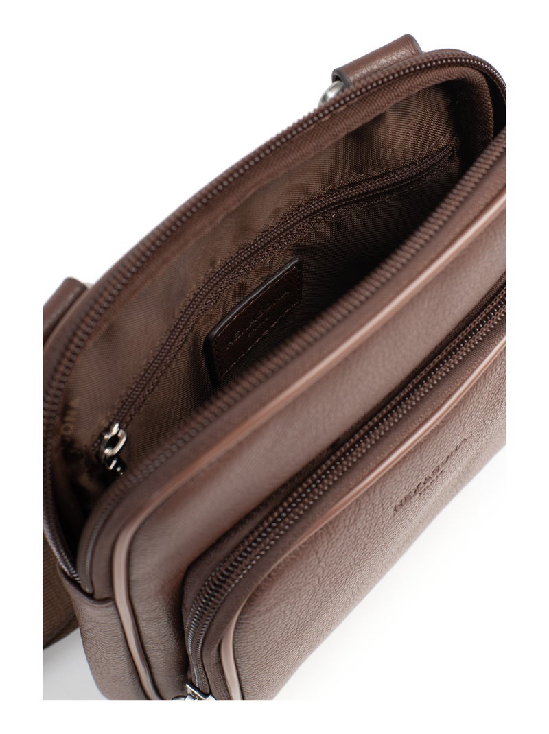 Borsa - pelle confort hexagona Marrone cioccolato - Kiabi