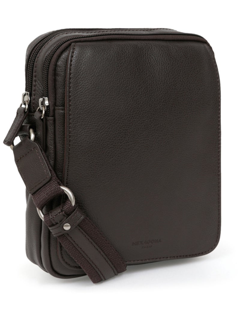 Borsa - pelle confort hexagona Marrone scuro - Kiabi