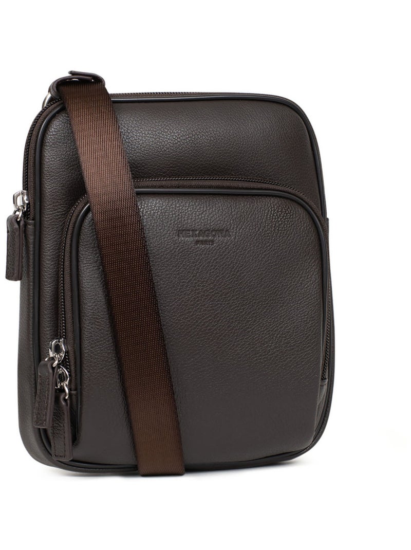 Borsa - pelle confort hexagona Marrone scuro - Kiabi