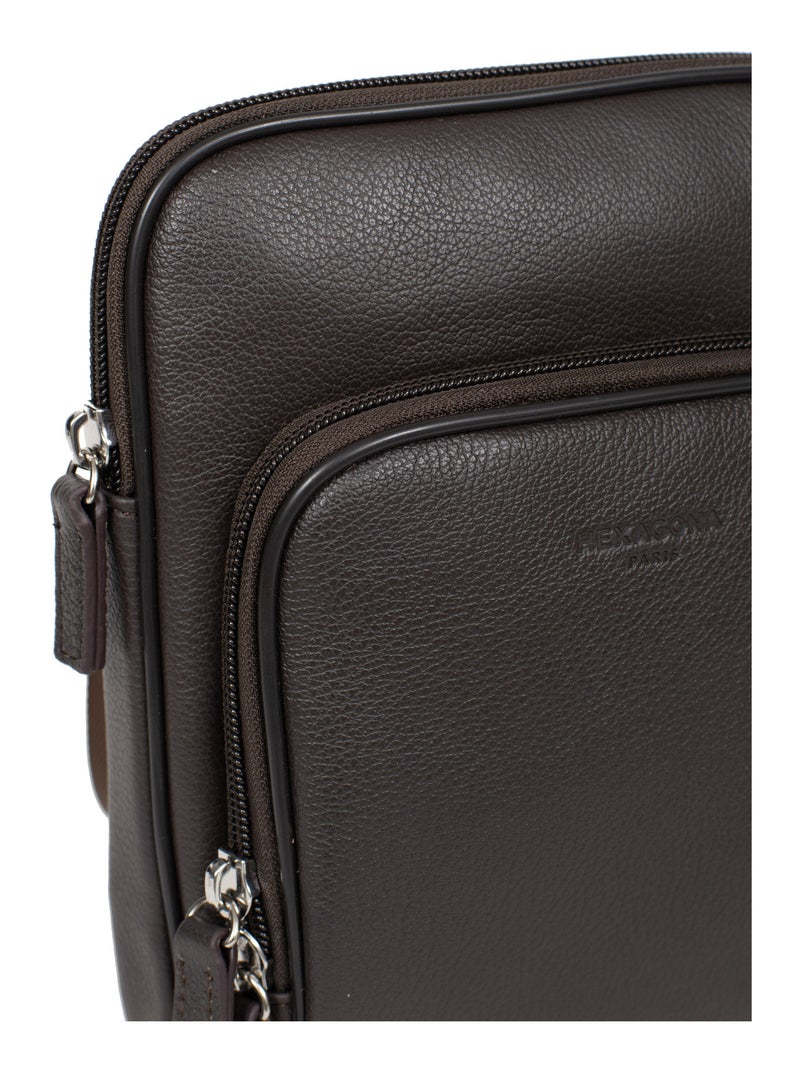 Borsa - pelle confort hexagona Marrone scuro - Kiabi