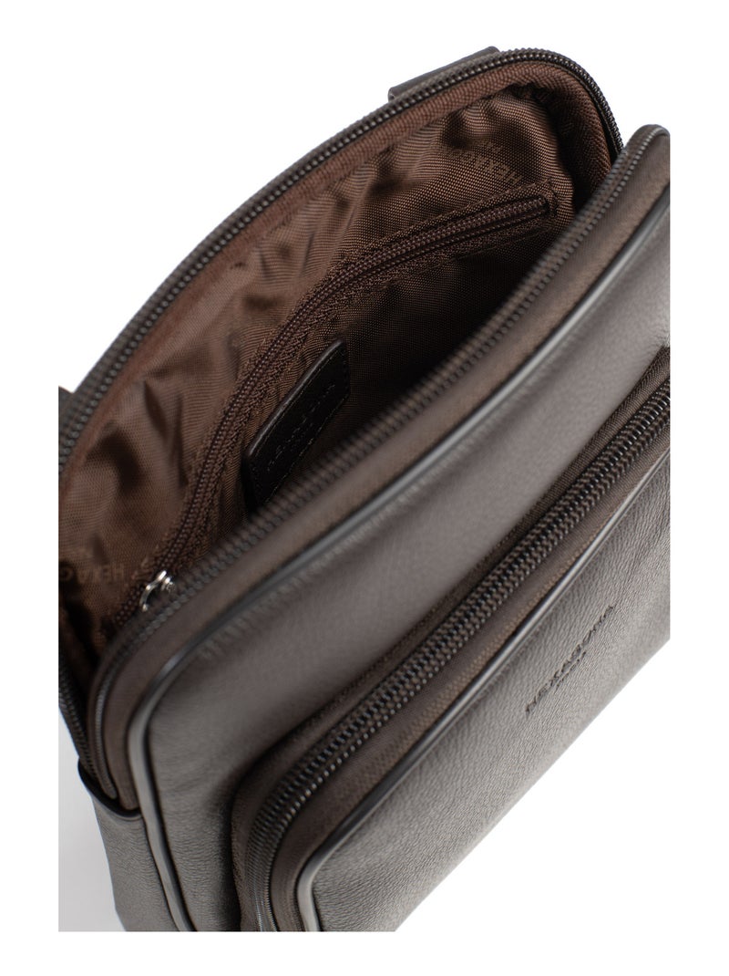 Borsa - pelle confort hexagona Marrone scuro - Kiabi