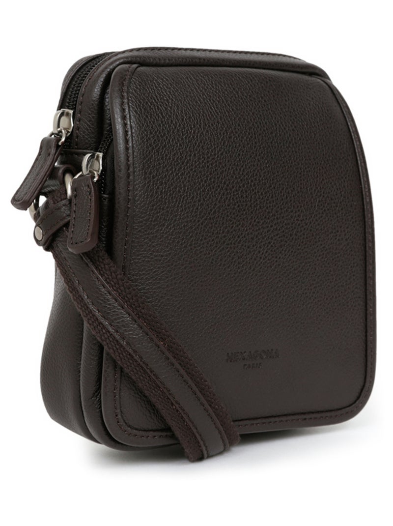 Borsa - pelle confort hexagona Marrone scuro - Kiabi