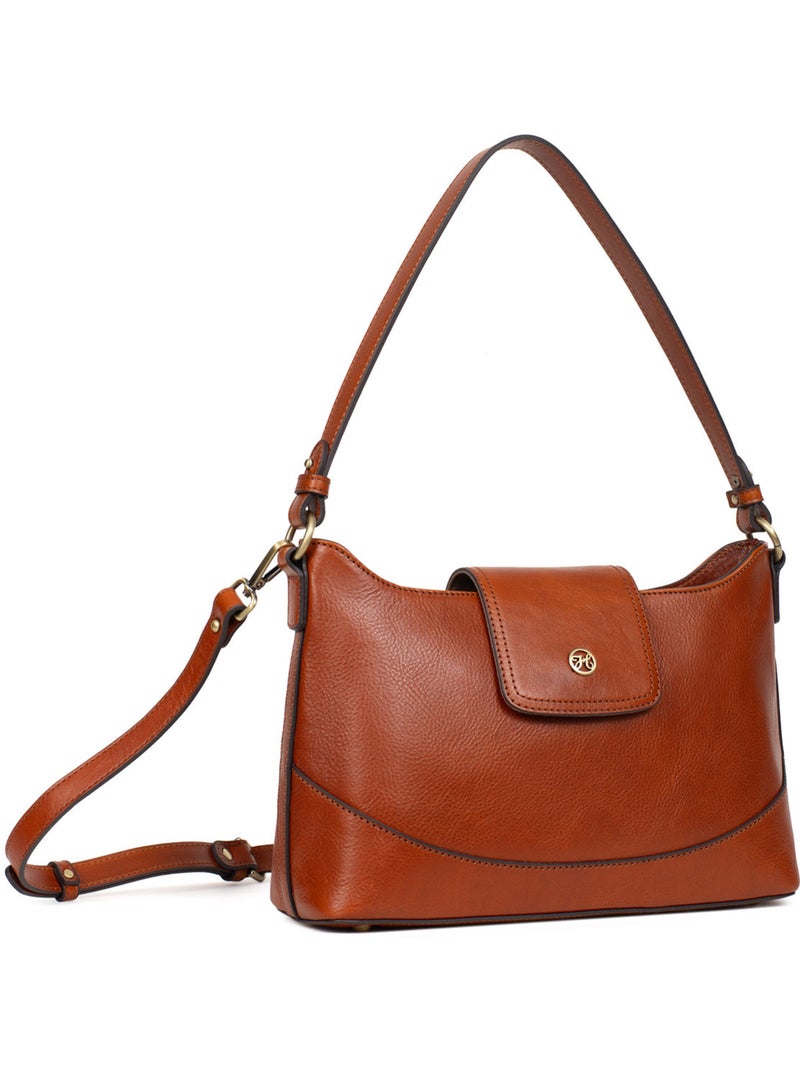 Borsa a spalla 1 manico - pelle ondine hexagona Cognac - Kiabi