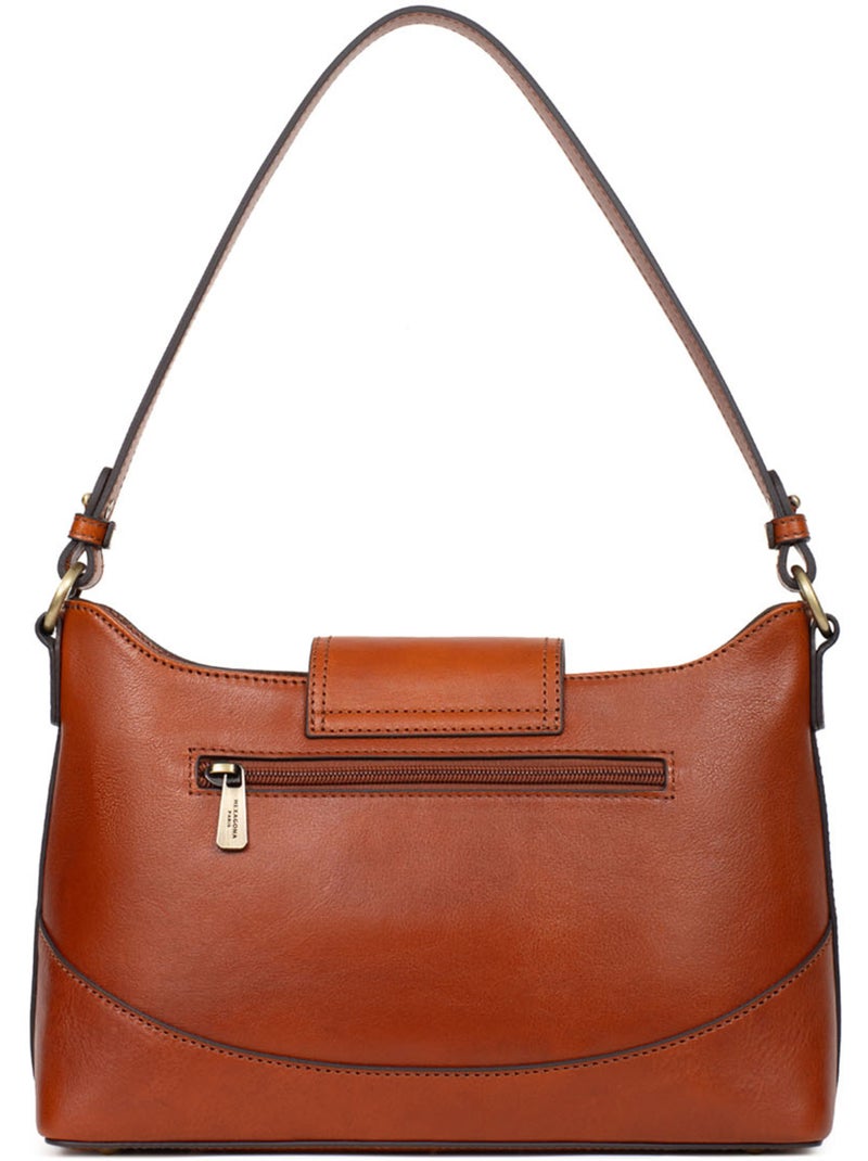 Borsa a spalla 1 manico - pelle ondine hexagona Cognac - Kiabi