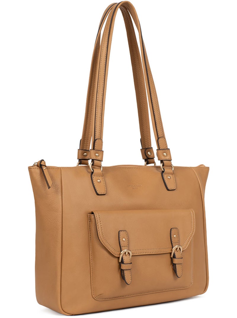 Borsa a spalla 2 manici - A4 - Pelle di vitello TAIMA Marrone avana - Kiabi