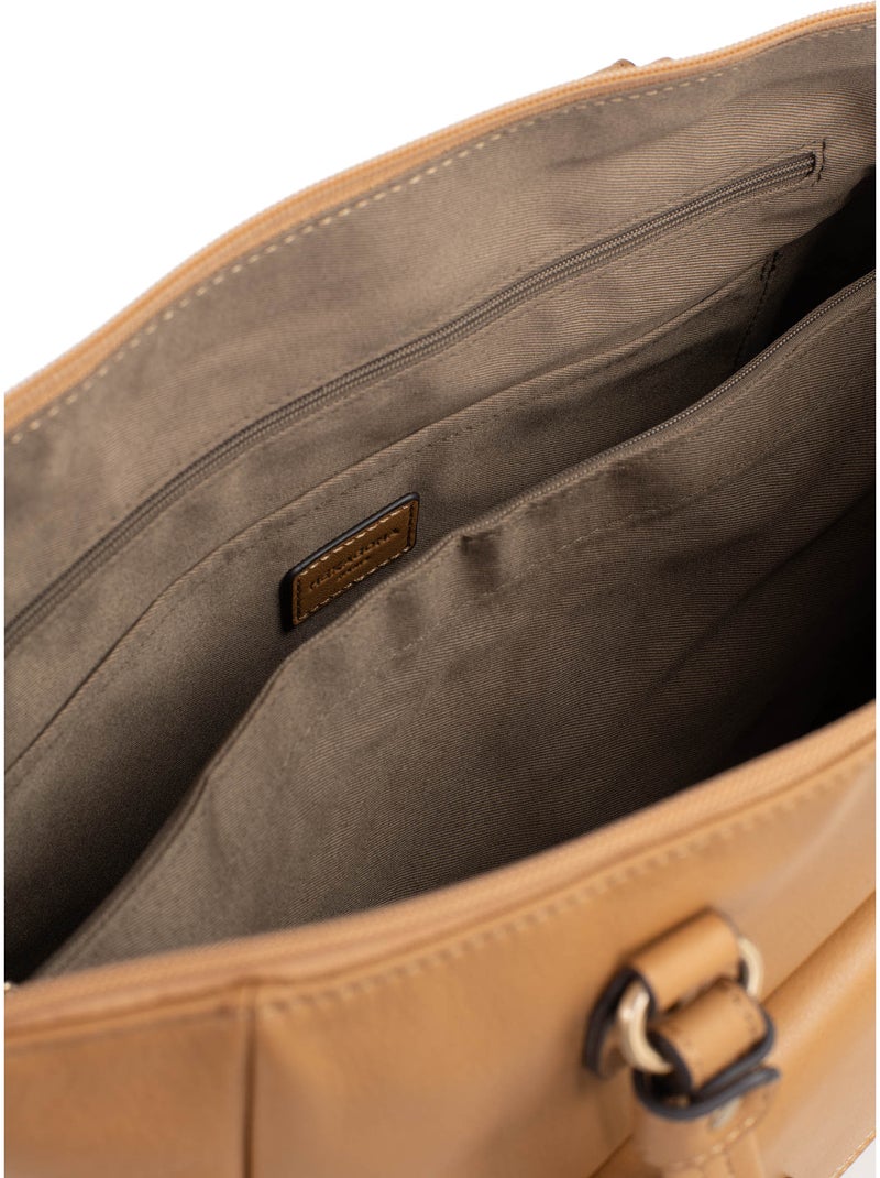 Borsa a spalla 2 manici - A4 - Pelle di vitello TAIMA Marrone avana - Kiabi