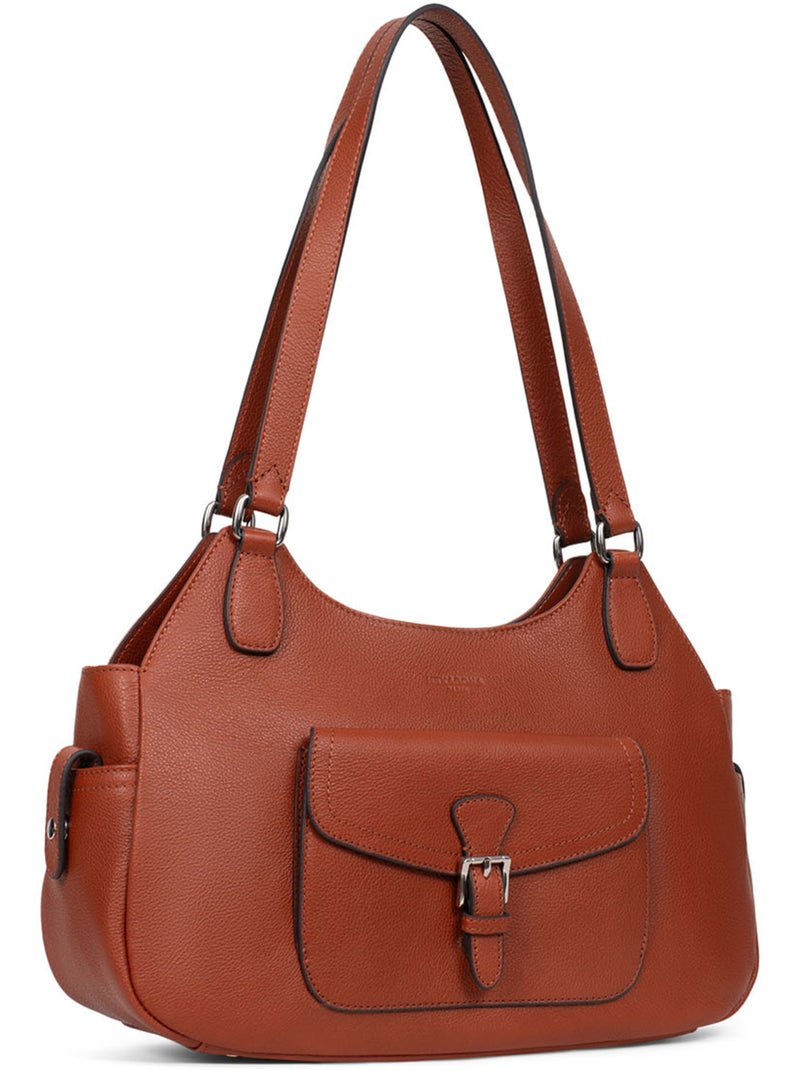 Borsa a spalla 2 manici - pelle mirabelle hexagona Marrone - Kiabi