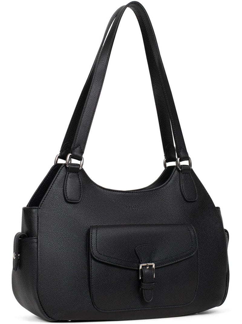 Borsa a spalla 2 manici - pelle mirabelle hexagona Nero - Kiabi