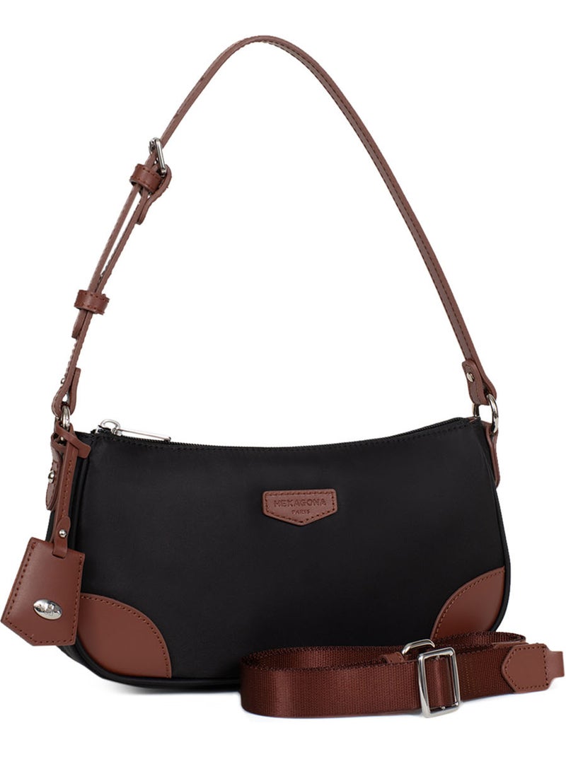 Borsa a spalla con 1 manico pop hexagona Nero Marrone - Kiabi