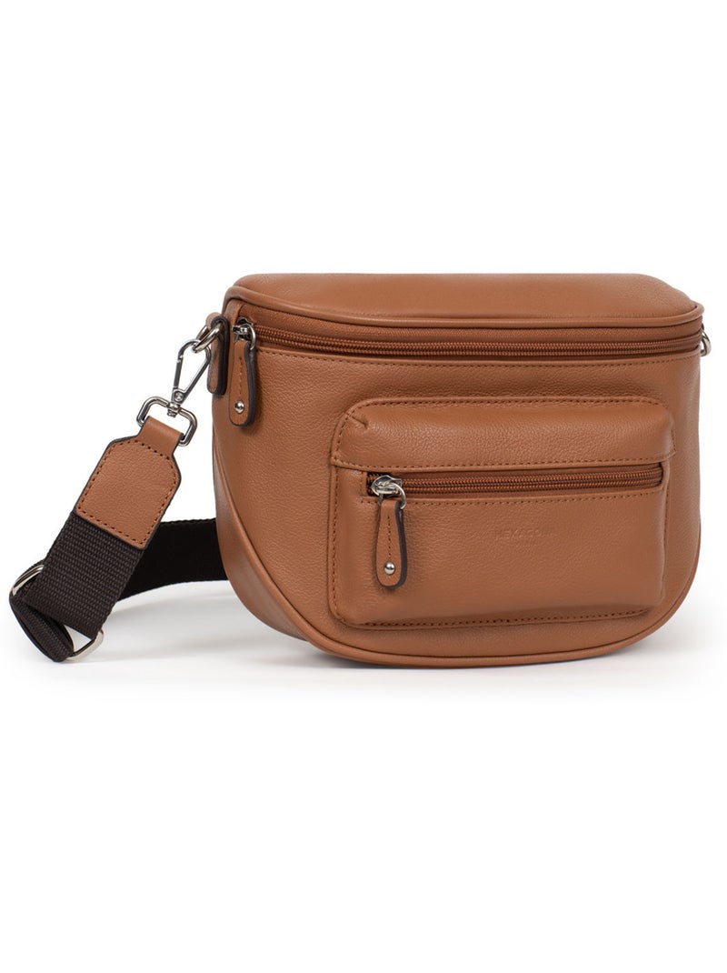 Borsa a tracolla - pelle confort hexagona Marrone chiaro - Kiabi