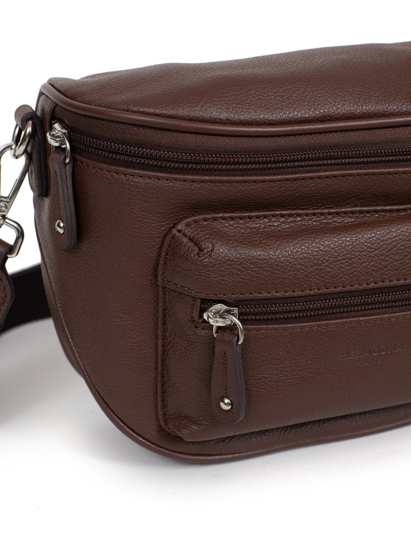 Borsa a tracolla - pelle confort hexagona Marrone cioccolato - Kiabi