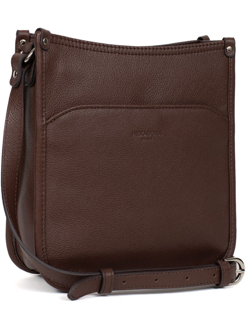 Borsa a tracolla - pelle confort hexagona Marrone cioccolato - Kiabi