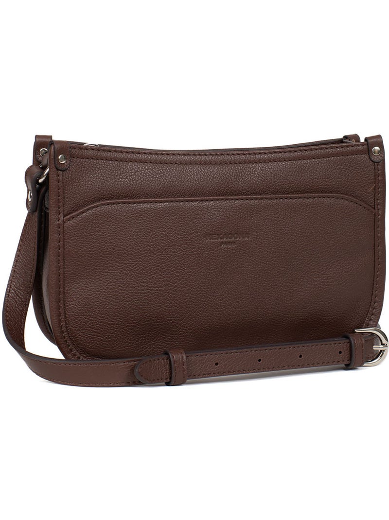 Borsa a tracolla - pelle confort hexagona Marrone cioccolato - Kiabi