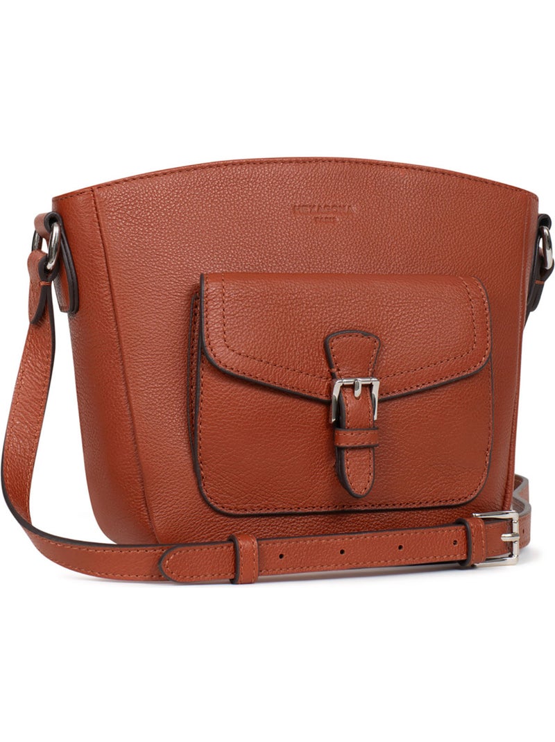 Borsa a tracolla - pelle mirabelle hexagona Marrone - Kiabi