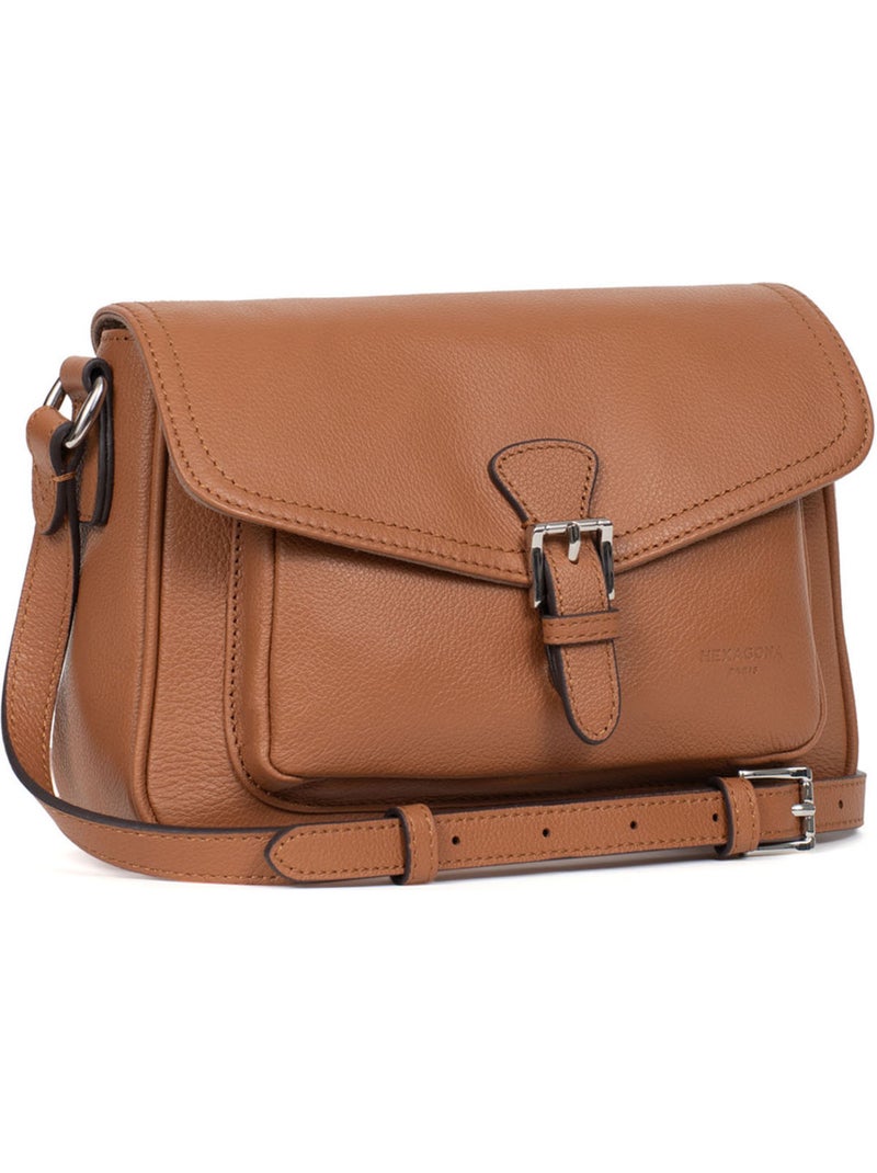 Borsa a tracolla - Pelle MIRABELLE Marrone chiaro - Kiabi