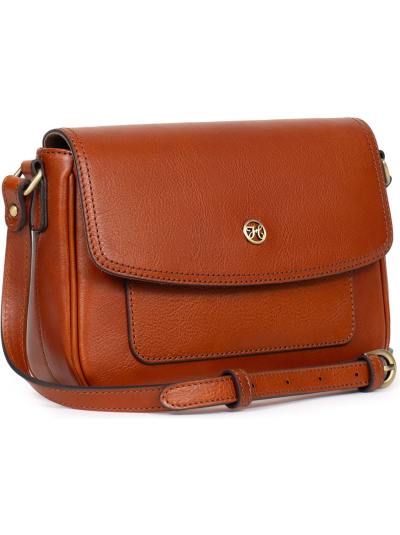Borsa a tracolla - pelle ondine hexagona Cognac - Kiabi